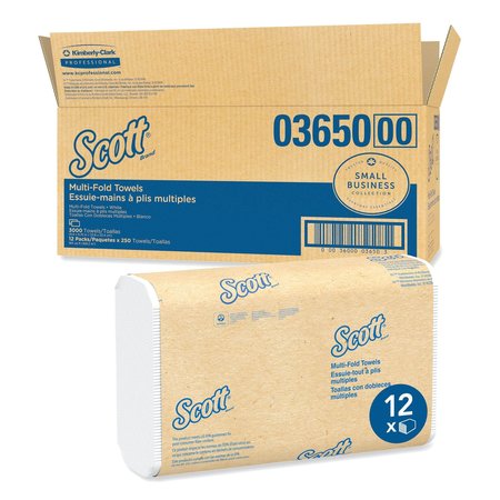 Scott Scott Multifold Paper Towels, 1 Ply, 250 Sheets, 9.4", White, 3000 PK 03650